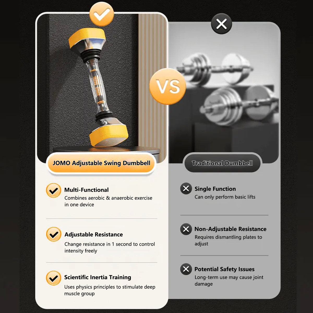 JOMO Adjustable Swing Dumbbell 10-30kg ABS Steel Full Body Home Gym Trainer Adjustable Resistance