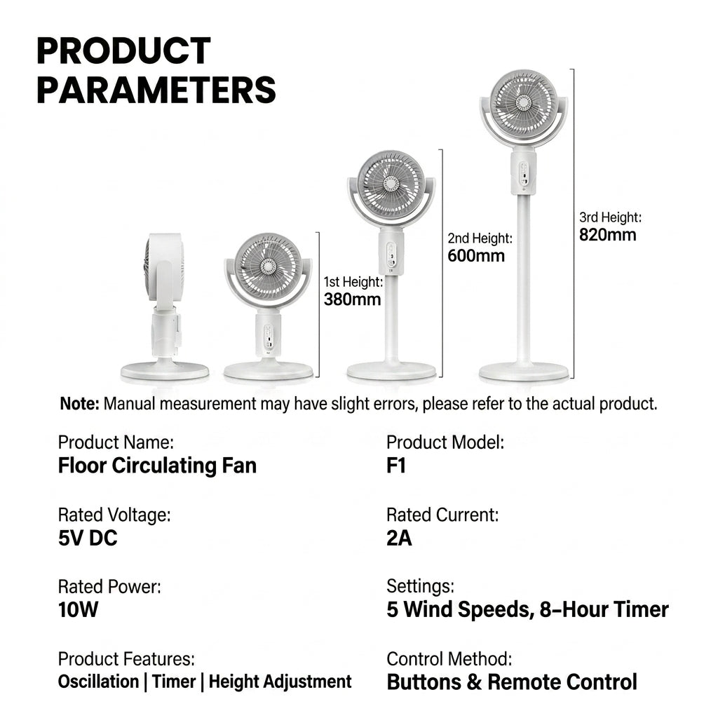JOMO Cordless Floor Fan Oscillating Quiet Remote Timer USB Adjustable Standing Air Circulator Fan 空气循环扇