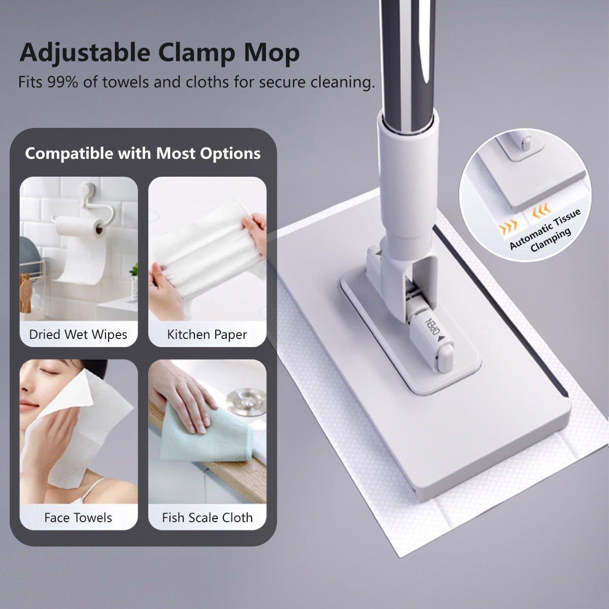 Reusable Face Towels Lazy Mop Cloth Changing Mop 360 Degrees Rotating Replaceable Mop 95cm