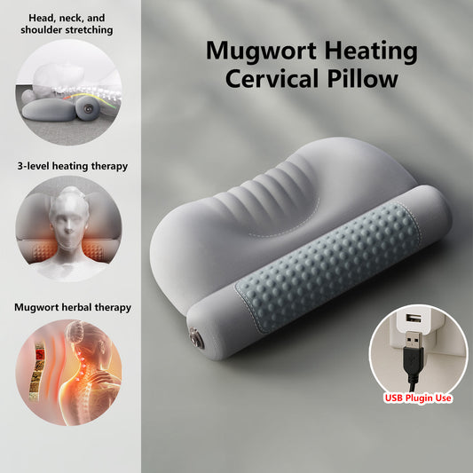 Mugwort Heating Cervical Pillow Memory Foam Ergonomic Design 3-Level Heating USB Plugin Pillow
