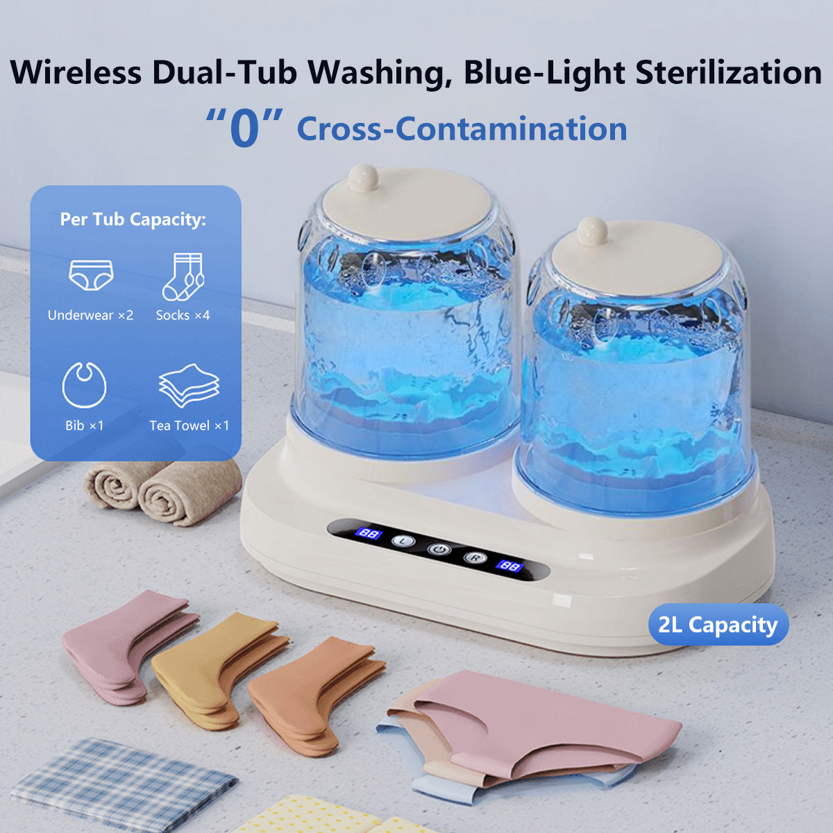 Wireless Blue Light Sterilization Mini Washing Machine Portable Washer Underwear Socks Laundry Cup