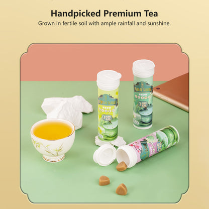 【3 bottles/ set】Fresh Breath Tea Lozenges Peach Oolong Green Grape Oolong Jasmine Tea Candy (27g/bottle)