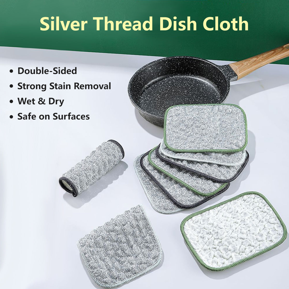 Threaded Dish Silver Thread Dish Cloth Double-Sided Strong Stain Removal Safe on Sur ...