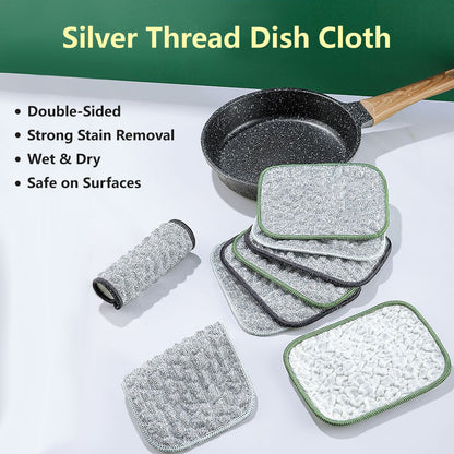 Silver Thread Dish Cloth Double-Sided Strong Stain Removal (10 pieces per pack)