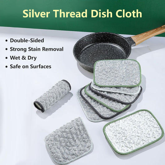 Silver Thread Dish Cloth Double-Sided Strong Stain Removal Safe on Surfaces (10 pieces per pack)