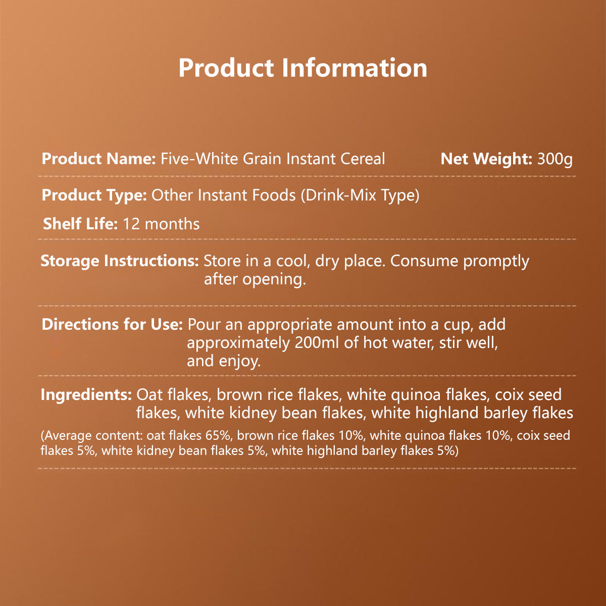 Five-White Grain Instant Cereal Nutritious Breakfast 300g