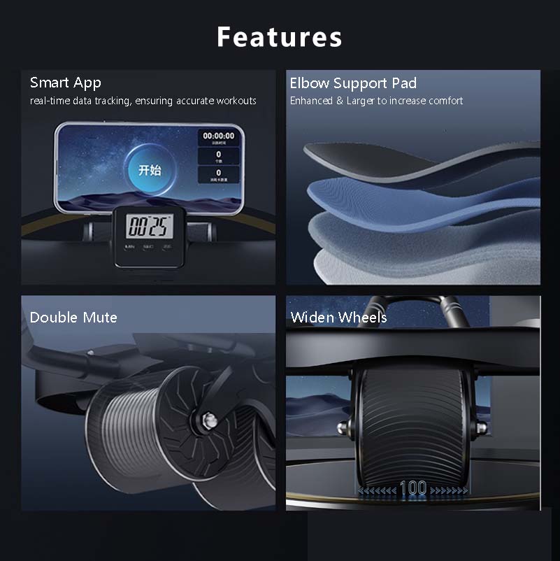 Upgraded JOMO Four Wheel Abdominal Wheel Roller Widened Wheel Base Adjustable Armrest