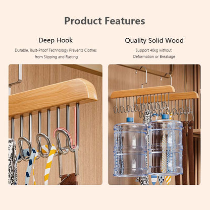 Multifunctional Hook Hanger Closet Space Saving Tidy Wood Hook Rotatable Hook