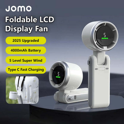 Foldable LCD Display Fan 5 Speeds, Rechargeable Lightweight Hands-Free