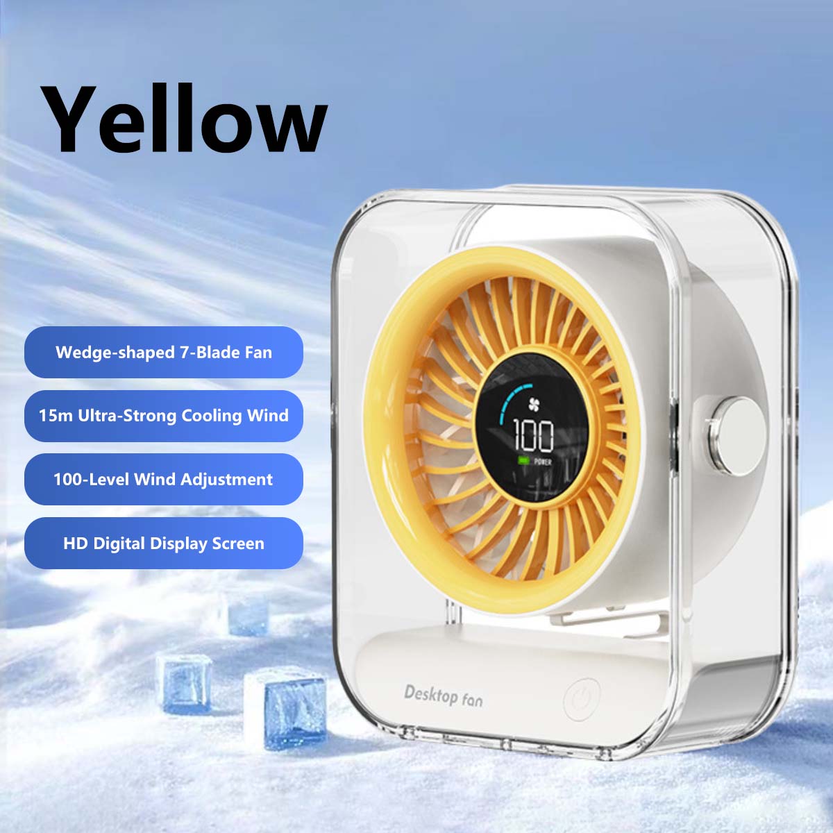 Rechargeable Desktop Fan 7-Blade Tornado Fan Ultra-Powerful Desktop Fan Long Range Cooling Wide Airflow Low Noise