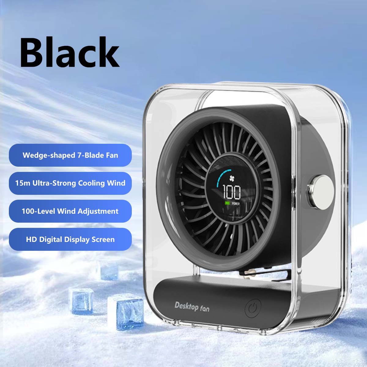 Rechargeable Desktop Fan 7-Blade Tornado Fan Ultra-Powerful Desktop Fan Long Range Cooling Wide Airflow Low Noise