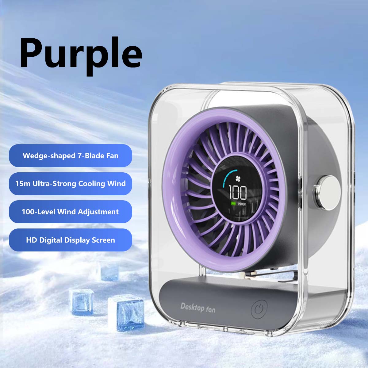 Rechargeable Desktop Fan 7-Blade Tornado Fan Ultra-Powerful Desktop Fan Long Range Cooling Wide Airflow Low Noise