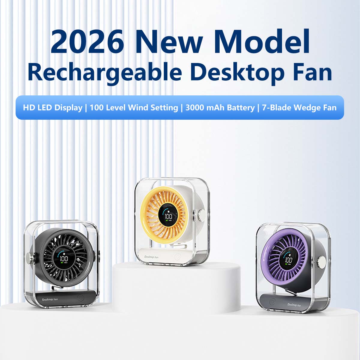 Rechargeable Desktop Fan 7-Blade Tornado Fan Ultra-Powerful Desktop Fan Long Range Cooling Wide Airflow Low Noise