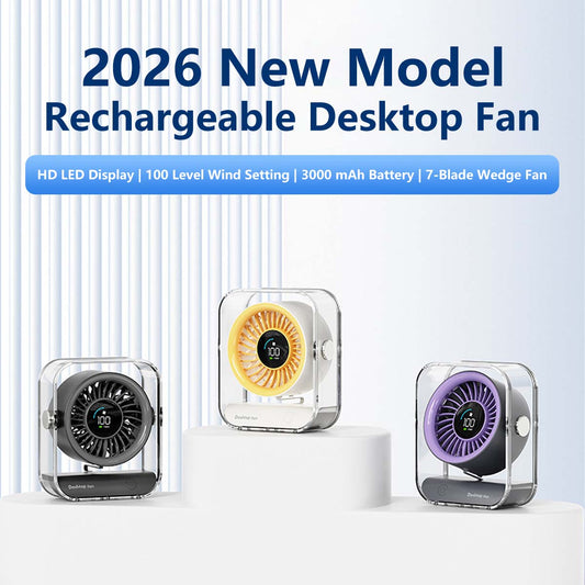 Rechargeable Desktop Fan 7-Blade Tornado Fan Ultra-Powerful Desktop Fan Long Range Cooling Wide Airflow Low Noise