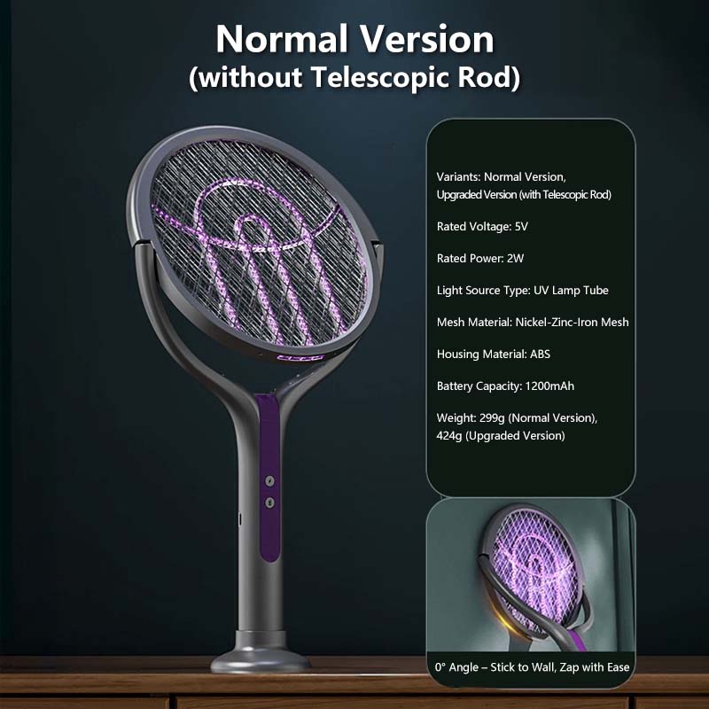 2-in-1 Extendable Mosquito Zapper – High Voltage, Silent Mode, Type-C Charging, Foldable Head, Safe for Home Use