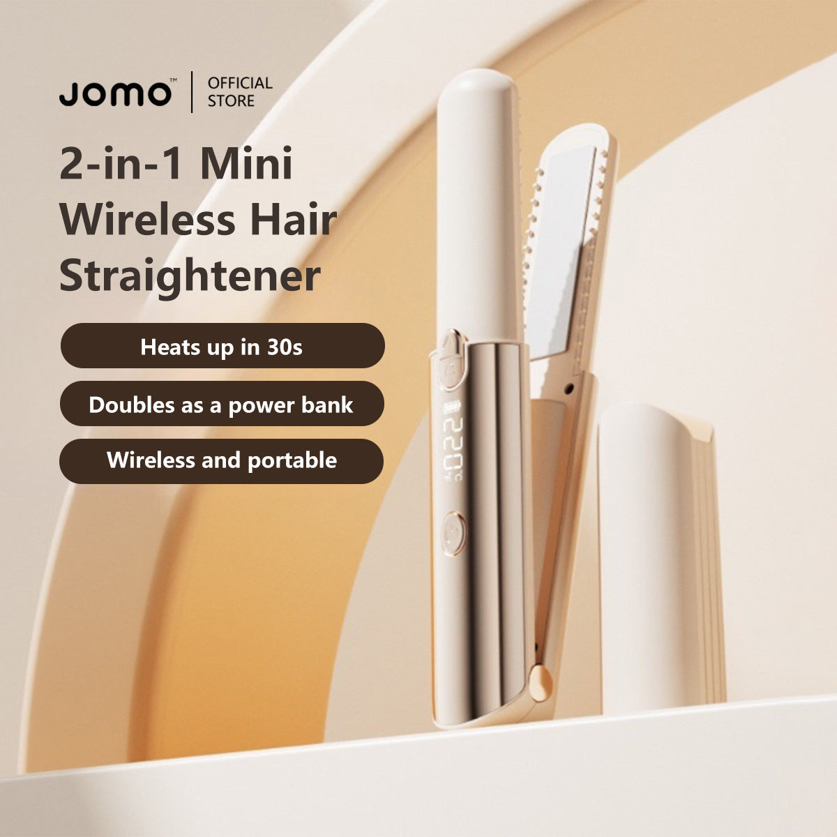 2-in-1 Mini Wireless Hair Straightener 7 Level Portable Type-C Rechargeable Power Bank