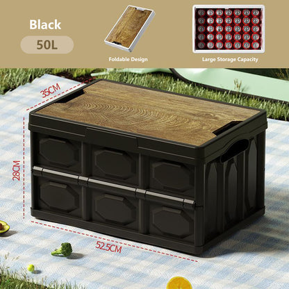Multifunctional Foldable Storage Box 30L/50L Wooden Lid Space Saving