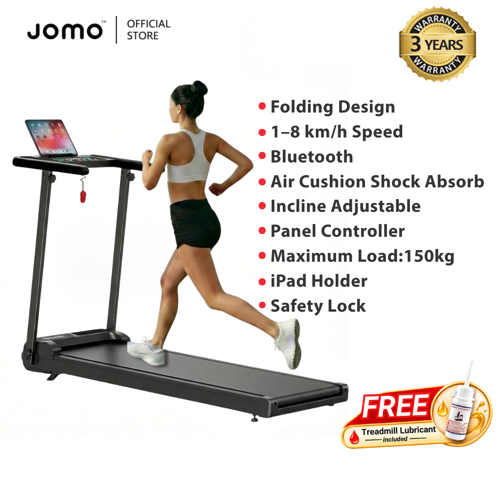 JOMO Ultra Quiet Foldable Treadmill 150kg Max Load Incline Shock Absorption