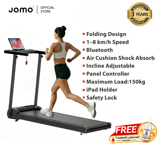 JOMO Ultra Quiet Foldable Treadmill 150kg Max Load Incline Shock Absorption