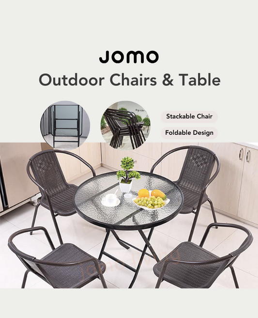 Outdoor Chairs & Table Set Balcony Coffee Table Leisure Rattan Chairs Glass Table Foldable Table