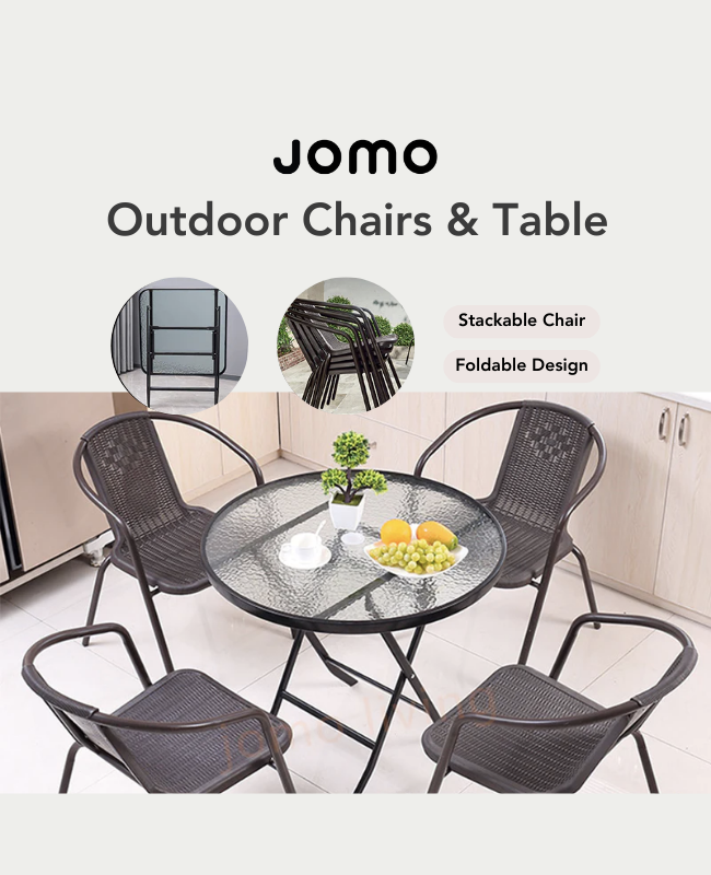 Outdoor Chairs & Table Set Balcony Coffee Table Leisure Rattan Chairs Glass Table Foldable Table