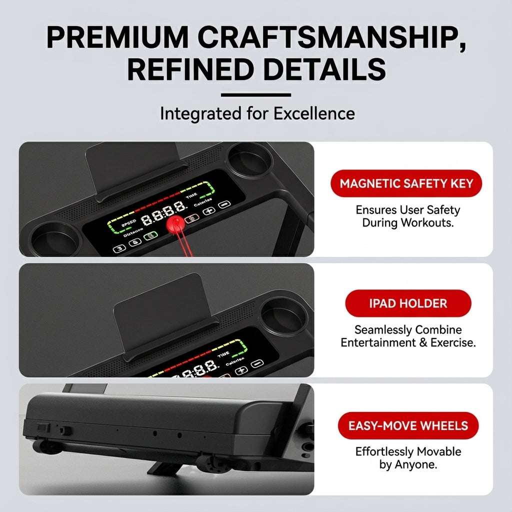 JOMO Ultra Quiet Foldable Treadmill Low Noise Motor 150kg Max Load Incline iPad Holder Shock Absorption