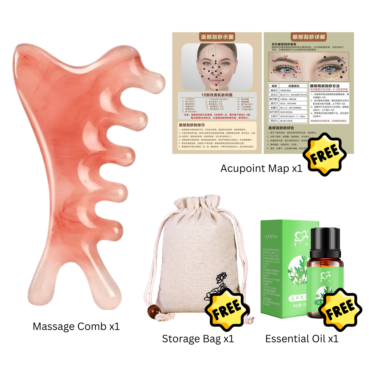 4 in 1 Multi-Functional Massage Comb Scalp, Face, Eye & Neck Massage Meridian Therapy Gua Sha Tool