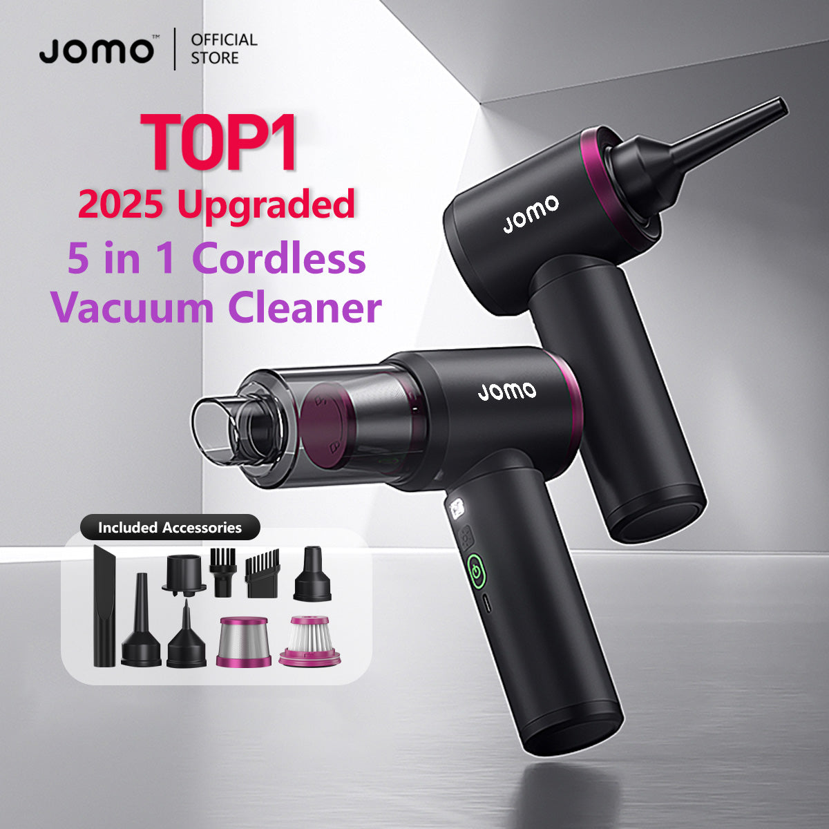 5-in-1 Handheld Vacuum 25000Pa Blow Suction Inflate Pump LED Light Functions Lightweight 420g