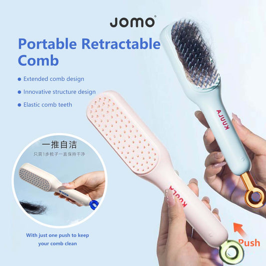Portable Retractable Comb Elastic Comb Teeth Self Cleaning Extended Handle