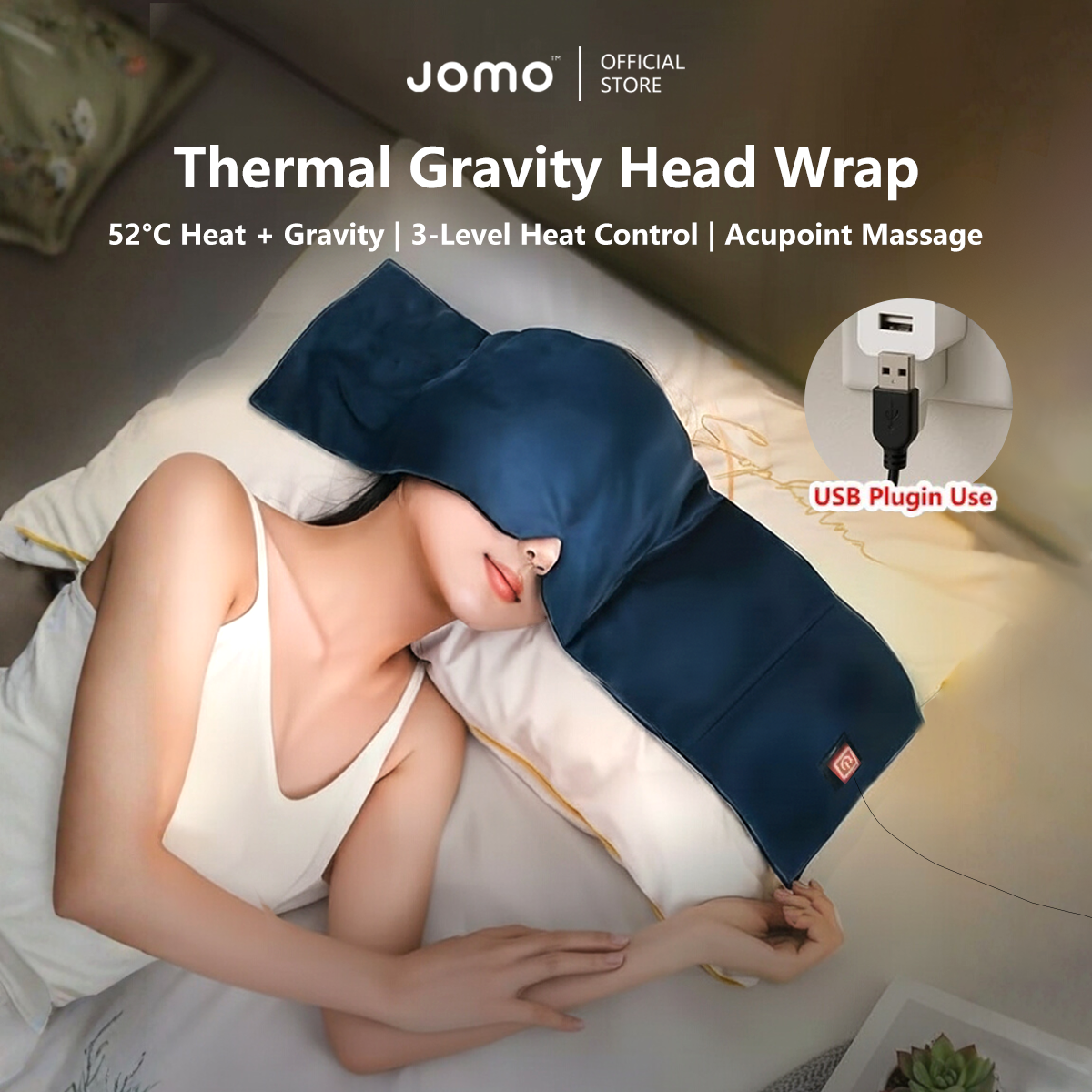 Thermal Gravity Head Wrap Weighted Steam Eye Mask USB 5V Heated Ultra-Soft Grey