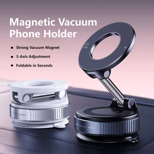 360° Adjustable Magnetic Vacuum Phone Holder Adjustable Angle Foldable Strong Vaccum Magnet Works For Any Surface