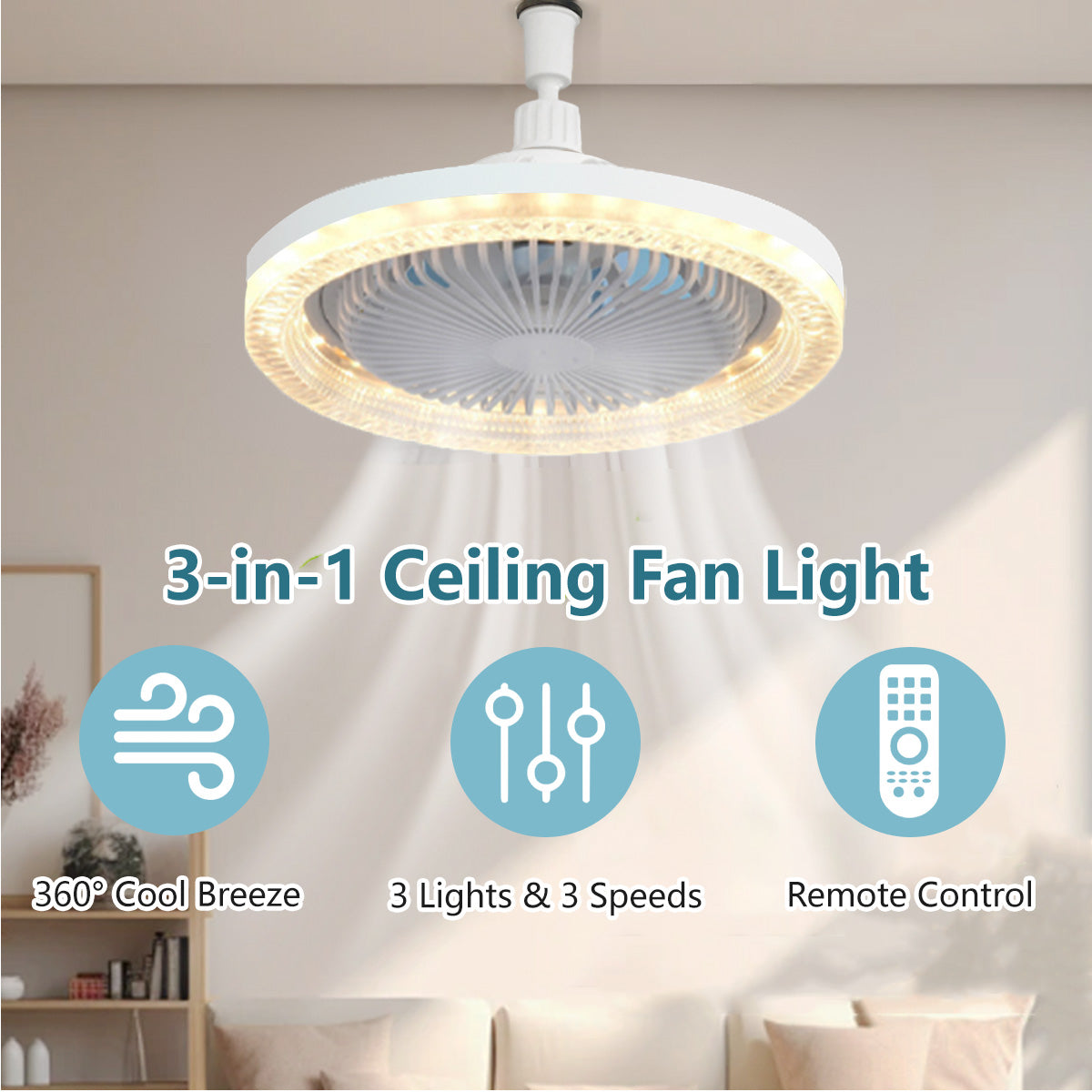 3-in-1 Ceiling Fan Light Aromatherapy Multi-Directional Fan Light Remote Control | Dimmable & Speeds