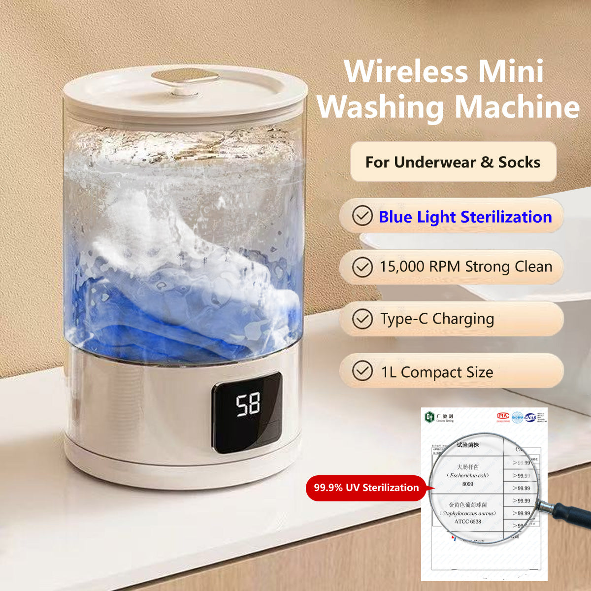Wireless Blue Light Sterilization Mini Washing Machine Portable Washer Underwear Socks Laundry Cup