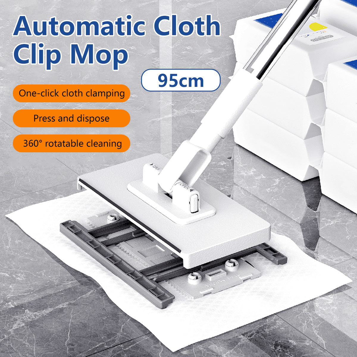 Reusable Face Towels Lazy Mop Cloth Changing Mop 360 Degrees Rotating Replaceable Mop 95cm