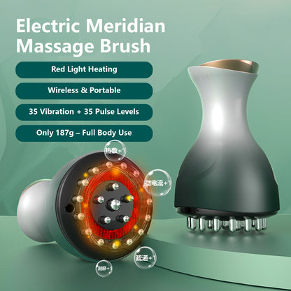 Electric Meridian Brush Massager Portable Guasha Heat 35 Level Vibrate
