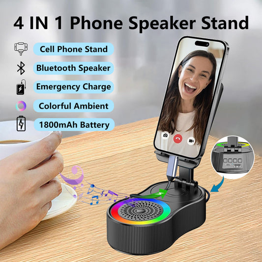 ✨4-in-1 Bluetooth Speaker Stand – 1800mAh Battery RGB Light, 360° Rotate, Foldable & Phone Holder