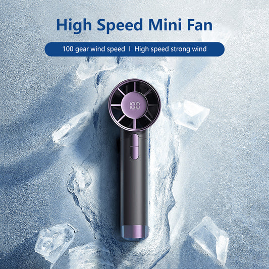 Portable Handheld Fan Strong Wind 100 Gear Wind Speed Compact Travel Fan Mini Fan USB Rechargeable Fan Digital Display