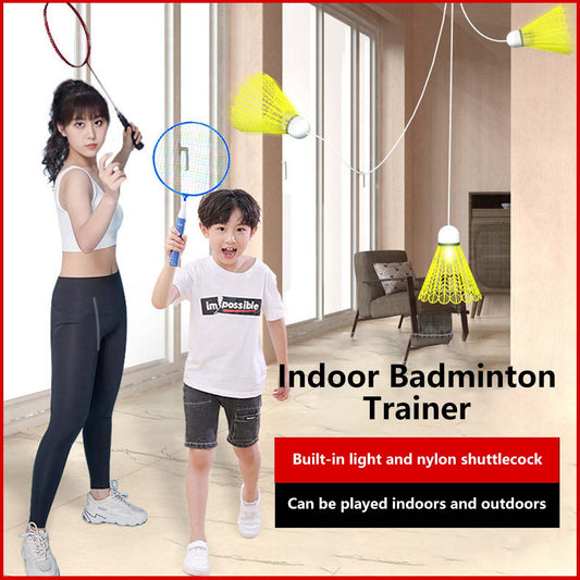 Indoor and Outdoor Badminton Trainer Rebound Nylon Shuttlecock Built-in Light Easy Installation with Adhesive Sticker