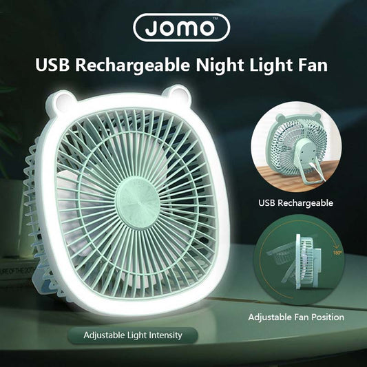 USB Rechargeable Night Light Fan 2000mAh Battery Capacity Adjustable Fan Angle Light