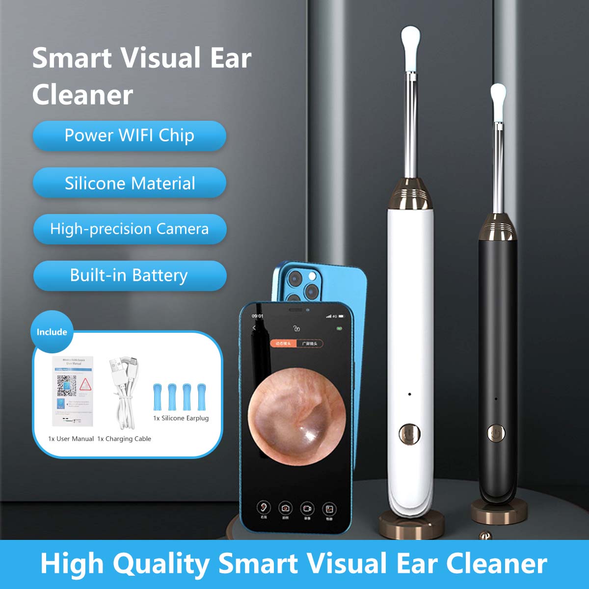 High Quality Smart Visual Ear Cleaner Earpick Built-in Battery Silicone Material High Precision Camera