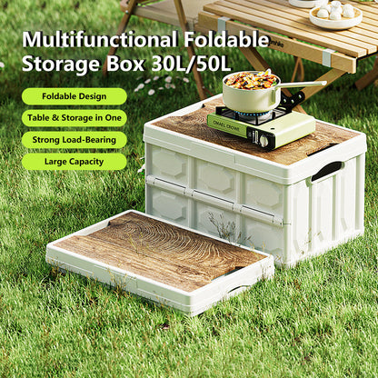 Multifunctional Foldable Storage Box 30L/50L Wooden Lid Space Saving