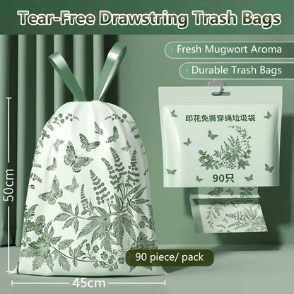 Tear-Free Drawstring Trash Bags Leak-Proof (90 Pieces / Pack)