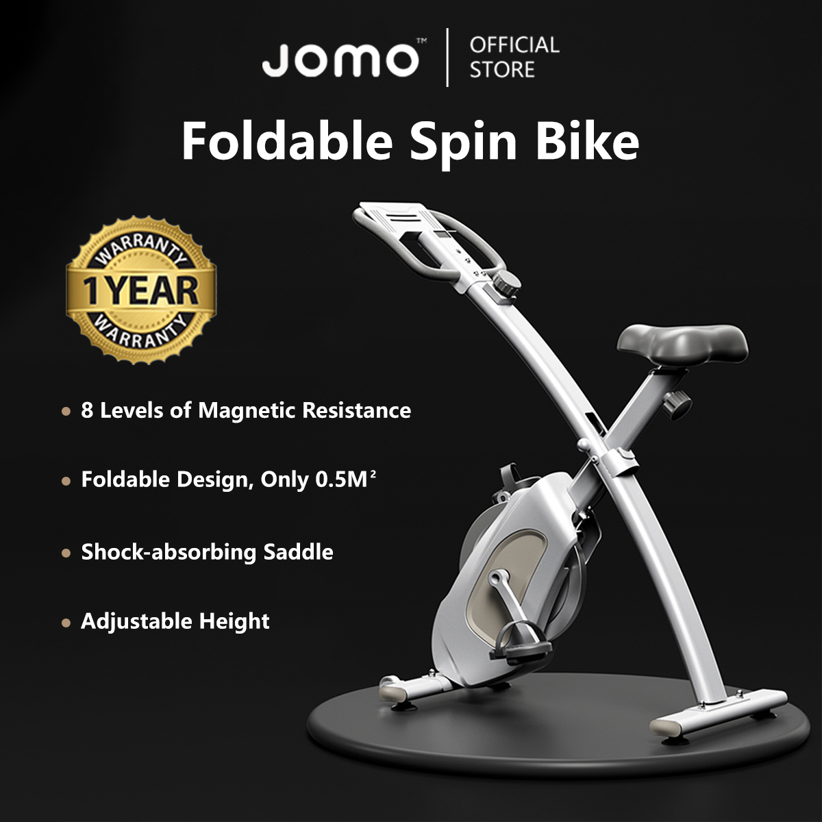JOMO Foldable Spin Bike – Compact, Portable, Silent, and Adjustable for Home Workout