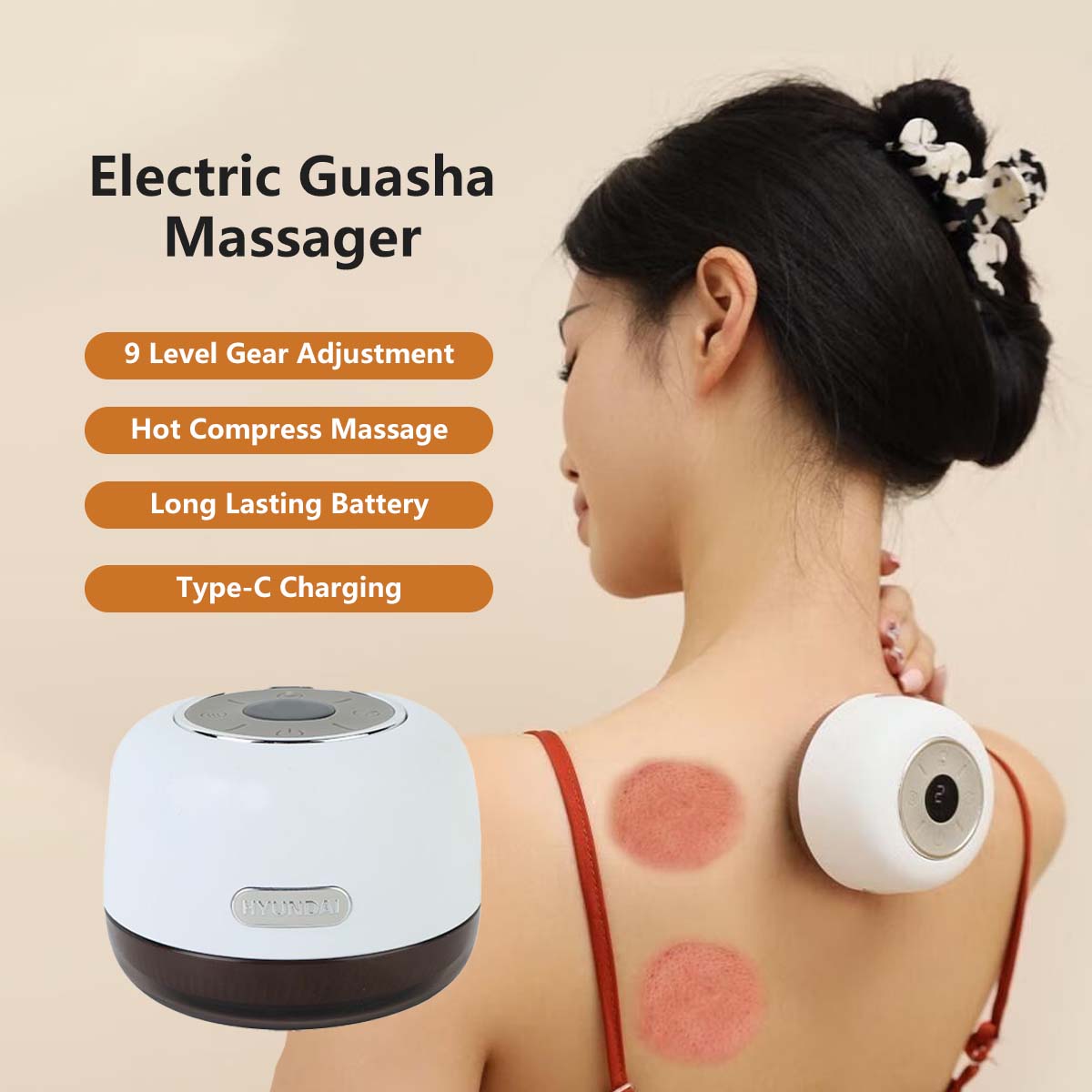 Portable Electric Guasha Massage 8 Level Gear Adjustment Type-c Charging Lightweight Hot Compress Massager