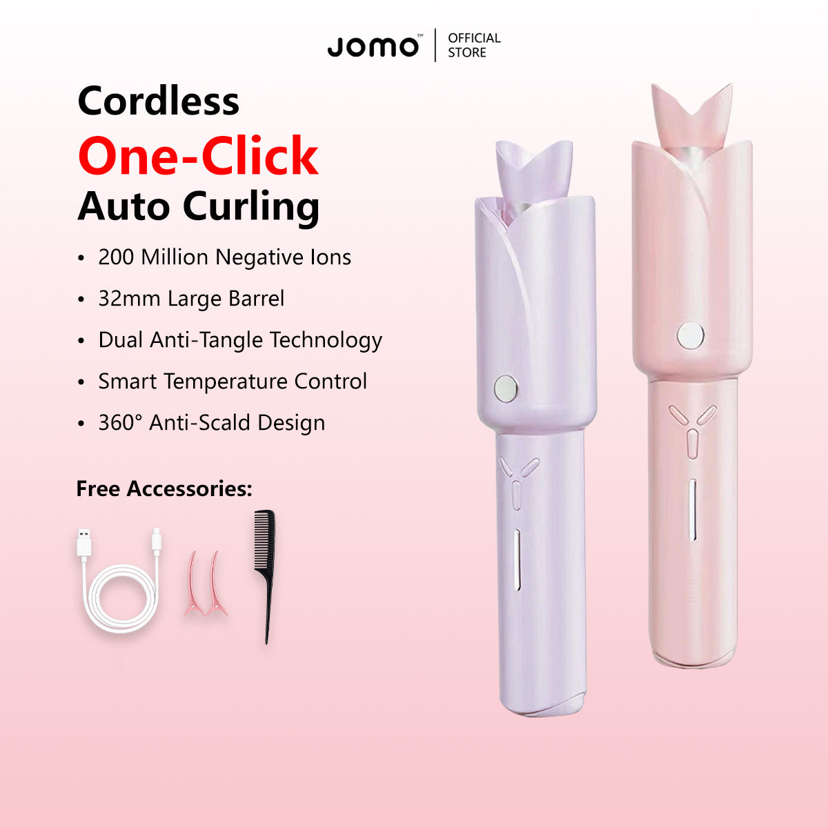 Cordless One-Click Auto Curling Wireless Automatic Anti-Tangle Anti-Scald Portable Curling Iron