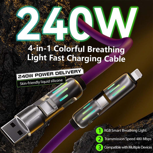 4-in-1 Colorful Breathing Light Fast Charging Cable (1m / 2m)