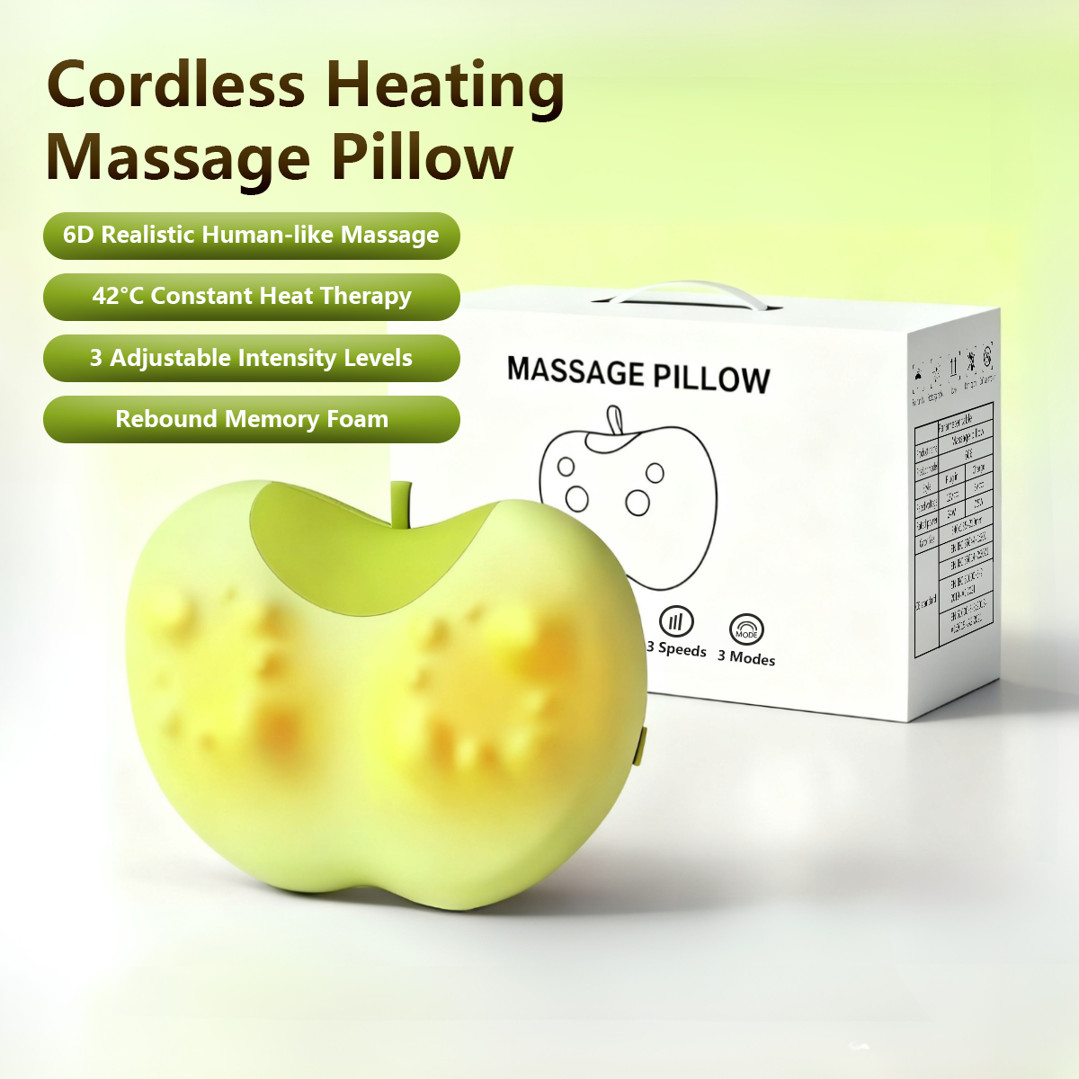 Cordless Heating Massage Pillow Kneading Pillow with Heat For Back Neck Shoulder Home & Car Use