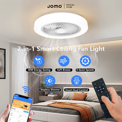 2-in-1 Smart Ceiling Fan Light 45cm 6 Speed APP+Remote 3 Color Lights Timer