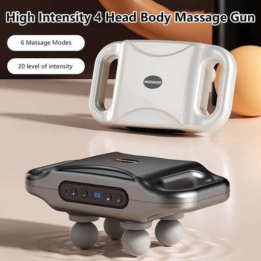 High Intensity 4 Head Body Massage Gun 6 Massage Modes 20 Level of Intensity Type-C Charging