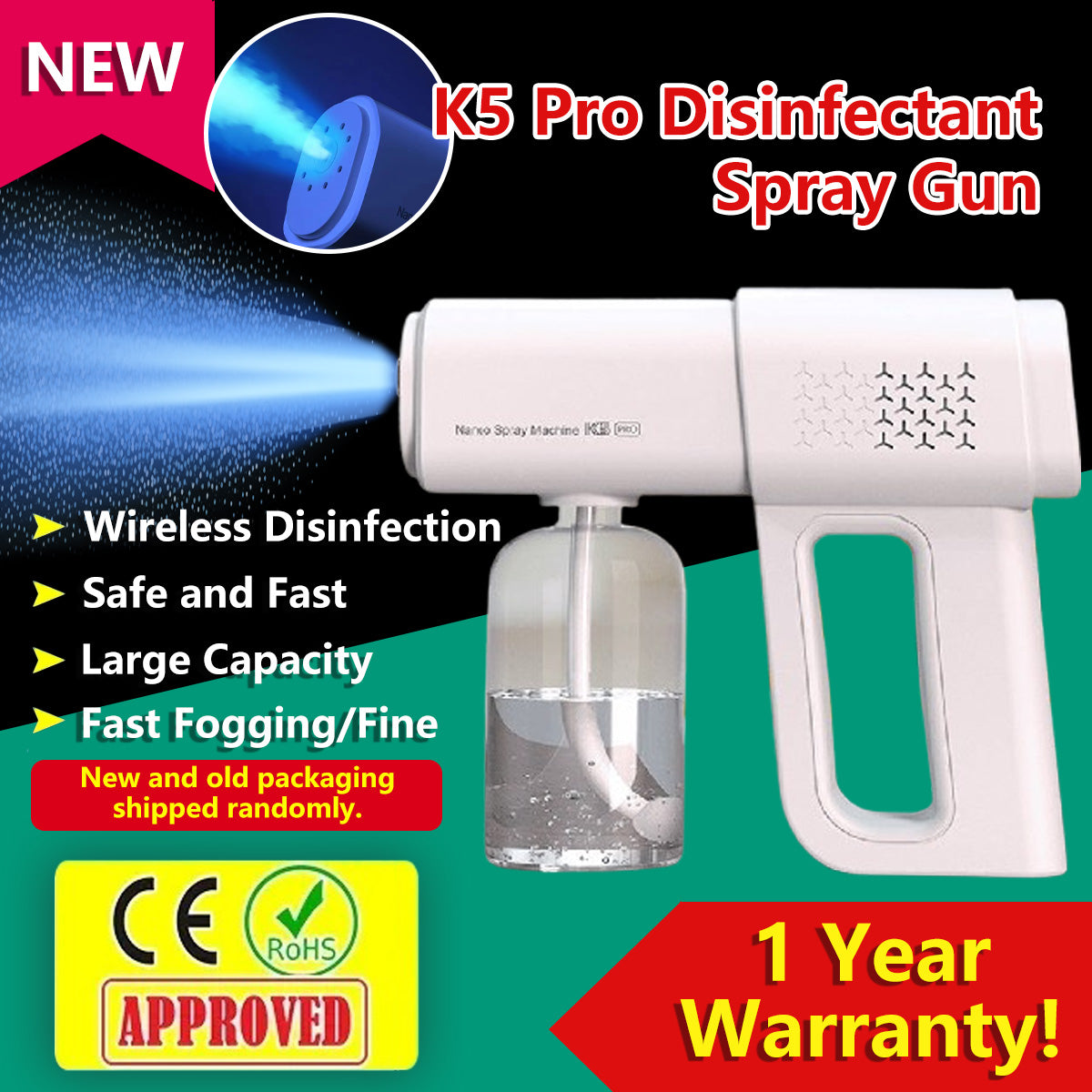 Sanitizer Spray Machine Disinfection Blue Ray Disinfectant Spray Gun UV Nano Atomizer K5